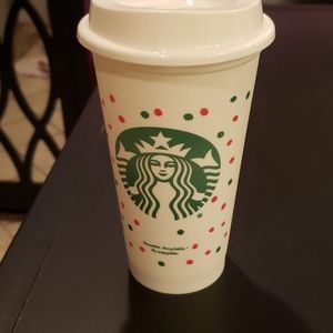 Starbucks coffee cup! Pink and green dots!